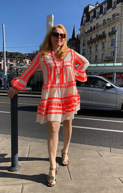 ROBE COTON BOHEME CORAIL FLUO  22534B